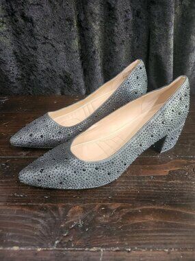 Adrienne Vittadini Fiona Black Block Heel Rhinestone Embellished Pump/Sz. 8.5M N